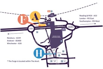 A map of Basingstoke with all three venues pin pointed