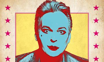 A pop art style image of Julian Clary looking into the camera with five stars either side.