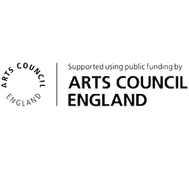 A circle of words reading 'Arts Council England' there is a line to the right separating that from more wording which reads 'Supported using public funding by Arts Council England'