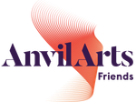 "Anvil Arts Friends" written in dark text across a red wave