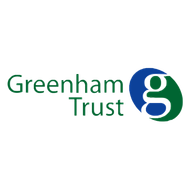 Greenham Trust in green text with a blue and green circle surrounding a 'g'