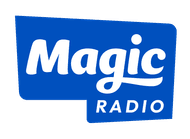 Blue logo with "Magic" in bold, white stylistic font above "Radio" in smaller, uppercase letters