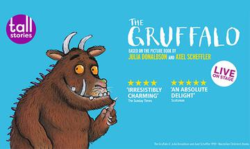 An illustrated image of Julia Donaldson's The Gruffalo on a blue background