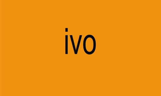 an orange box with the words "ivo"