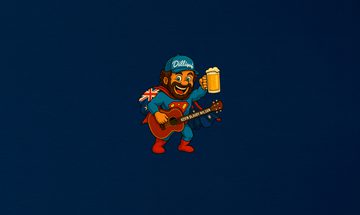 A cartoon of Kevin Wilson in a superman costume, holding a beer and a guitar
