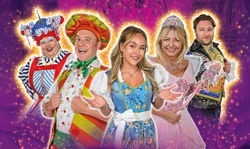 Richard J Hunt as Polly La Plonk, Chris Pizzey as Louis La Plonk, Ellie Dadd as Belle, Sarah Jane Buckley as Fairy Bon Bon, and Aaron Pryce-Lewis as The Prince on a purple sparkly background
