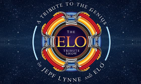 "The ELO Tribute Show. A tribute to the genius of Jeff Lynne and ELO" written on a blue starry night background