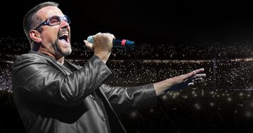 A man in sunglasses and a leather jacket sings into a handheld microphone