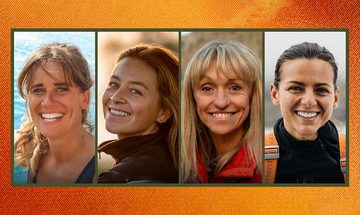 Four photos of white women of varying ages smiling at the camera in front of the sea and trees. Left to right is Sarah Roberts, Anna Dimitriadis, Michaela Strachan, Lizzie Daly