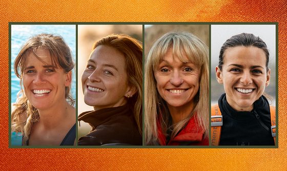 Four photos of white women of varying ages smiling at the camera in front of the sea and trees. Left to right is Sarah Roberts, Anna Dimitriadis, Michaela Strachan, Lizzie Daly