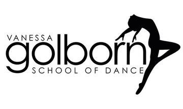 Logo 'Vanessa Golborn School of Dance' with a silhouette of a woman gracefully leaping