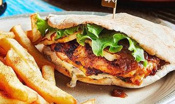 pitta bread and chips on a plate