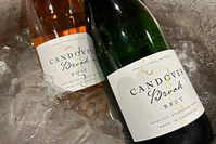 Two bottles of Candover Brook wine sitting in ice