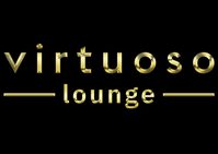 a black background with gold letters saying "virtuoso lounge"